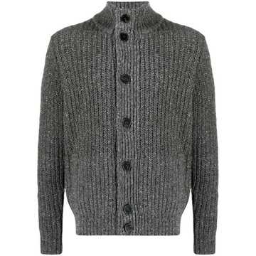 high-neck ribbed cardigan