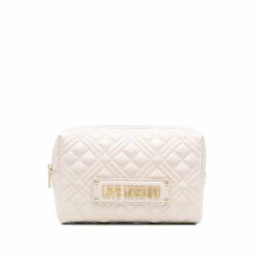 quilted logo lettering clutch