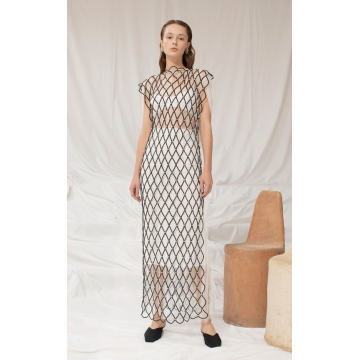 Un Escalier Hand Embroidered Knitted With Point D'Esprit Midi Dress