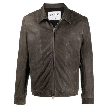 zip-up varnished leather jacket