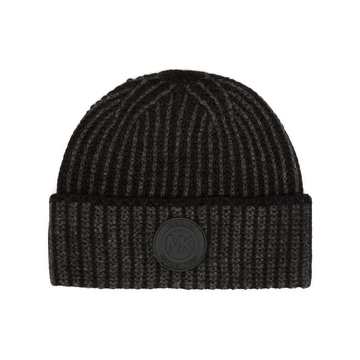 ribbed-knit logo patch beanie