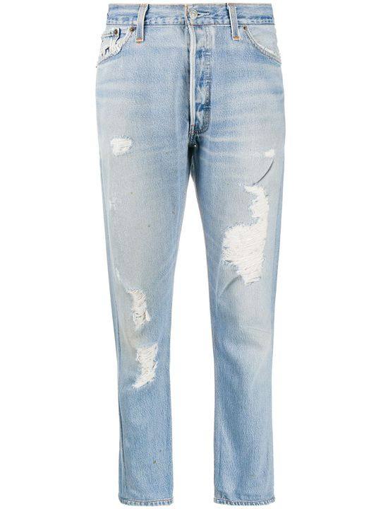 distressed straight leg jeans展示图