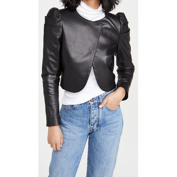 Addison Leather Puff Sleeve Cropped Jacket