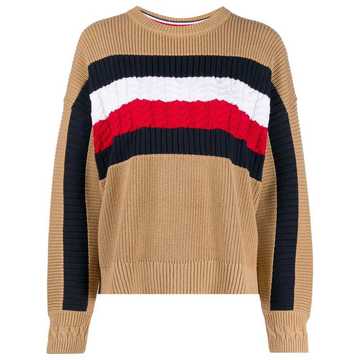 colour-block cable knit jumper