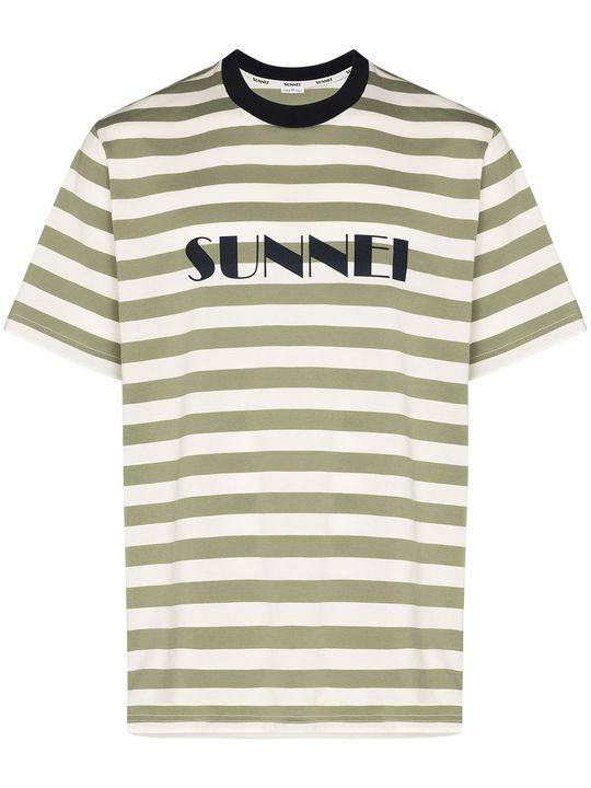 logo print striped cotton T-shirt展示图