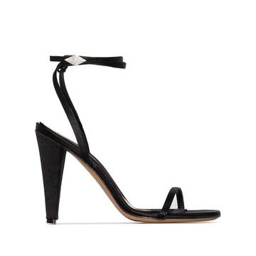 black Aoki 100 satin ankle wrap sandals