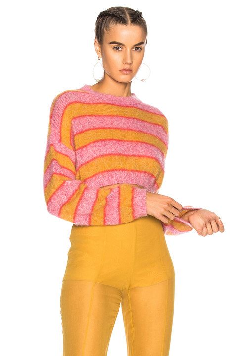 Striped Cropped Crewneck Sweater展示图