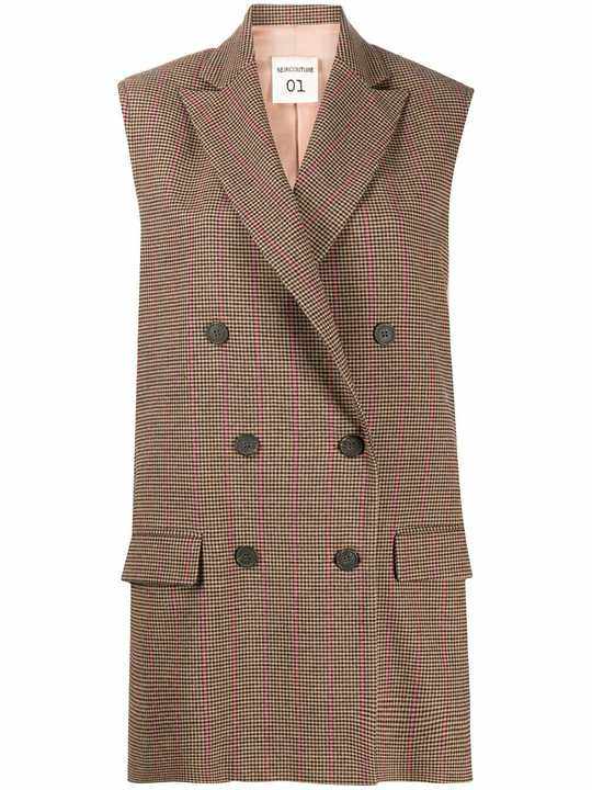 checked double-breasted waistcoat展示图