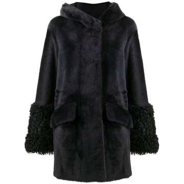 hooded shearling coat