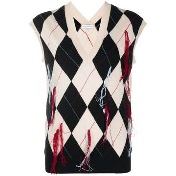 frayed-detail Argyle vest