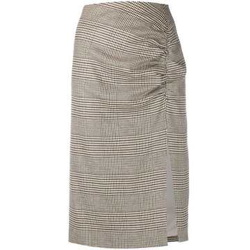 ruched plaid pencil skirt