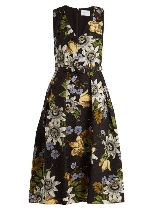 Kuni floral-print V-neck matelassé dress展示图