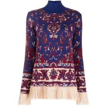 Persian tapestry print fringed jumper