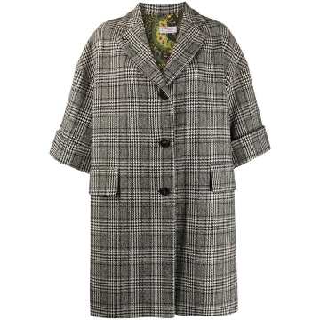 cropped-sleeve checked coat