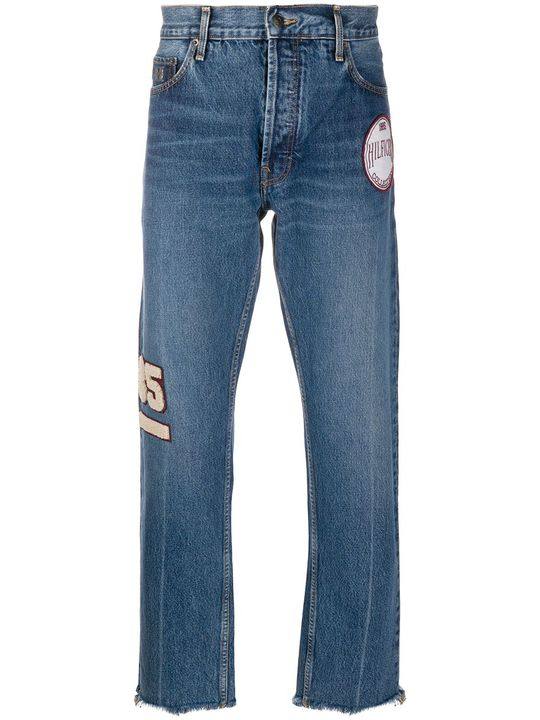 crest patch straight-leg jeans展示图