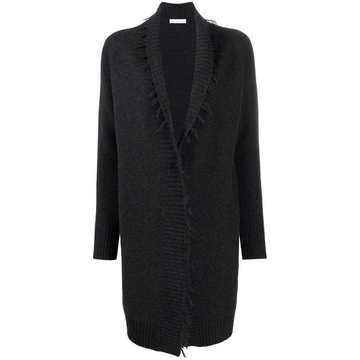 belted frayed-edge cardi-coat