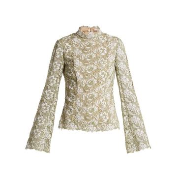 Sharon high-neck floral guipure-lace top