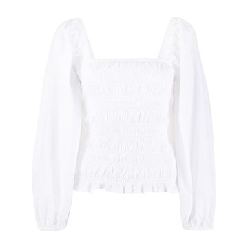 puff-sleeve ruched blouse