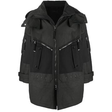 flap-pocket hooded parka coat