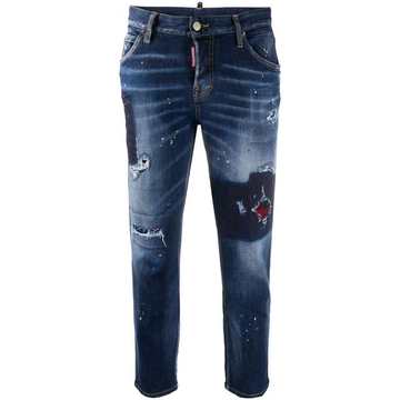 distressed-effect cropped denim jeans