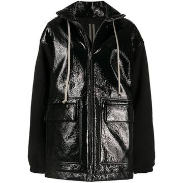 high-shine hooded zip-up jacket