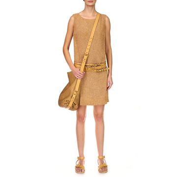 Wood Bead-Embroidered Silk Shift Dress