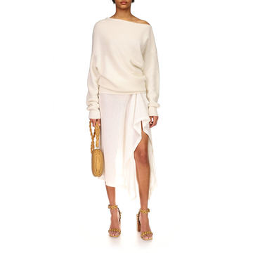 Off-The-Shoulder Twisted Shaker Cashmere-Linen Sweater