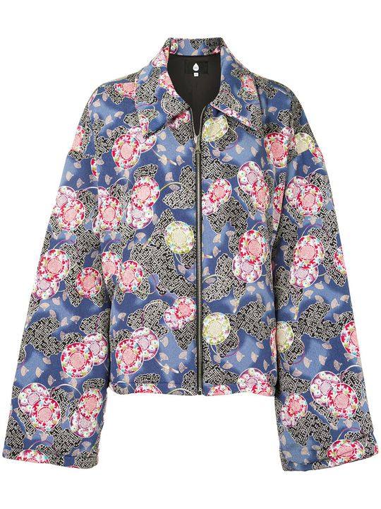 fan-print oversized padded shirt jacket展示图