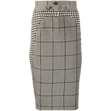 button check-print pencil skirt