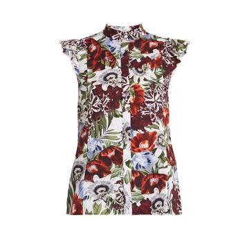 Orelia stand-collar floral-print cotton top