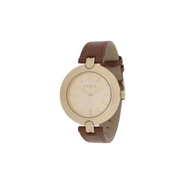 round shape leather watch