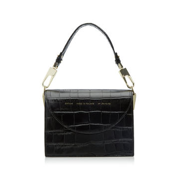 Croc-Effect Leather Shoulder Bag