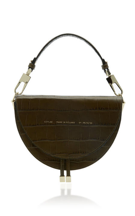 Croc-Effect Leather Saddle Bag展示图