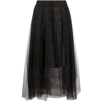 check-print tulle skirt