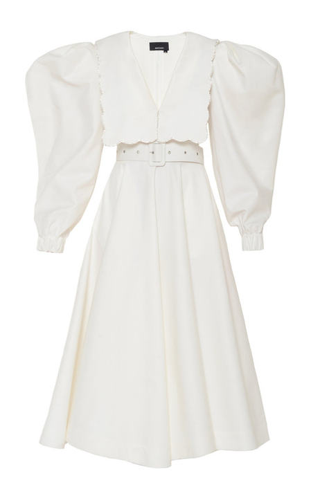 Puff Sleeve Puritan Collar White Dress With Crystal Embroidery Details展示图