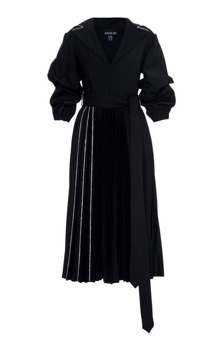 Pleated Crystal-Embellished Wool-Effect Midi Dress展示图