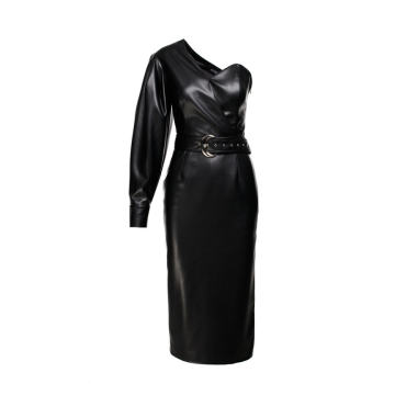Faux Leather One-Shoulder Dress