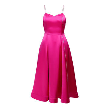 Satin Crystal Accented Midi Dress