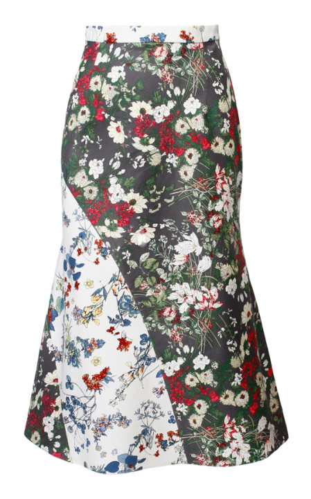 Multicolor Flower Print Godet Skirt展示图