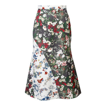 Multicolor Flower Print Godet Skirt
