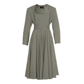 Khaki Tweed Flare Dress