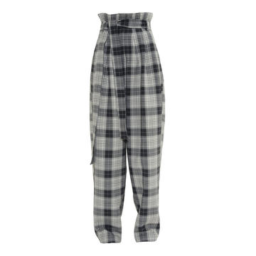 High Waist Peg Checkered Wool Pants