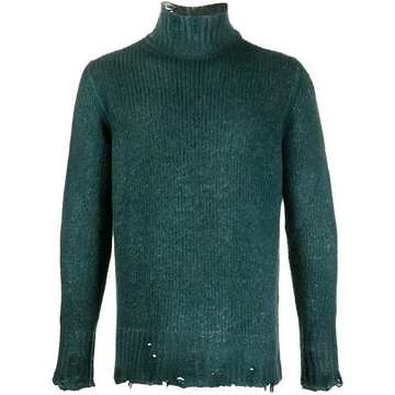 distressed-effect funnel-neck jumper