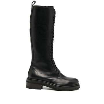 knee-high leather combat boots