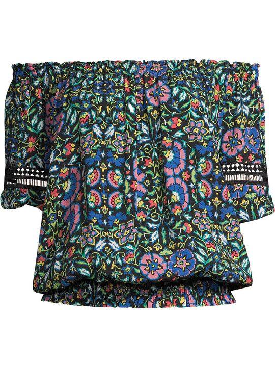 floral-print off-shoulder smocked top展示图