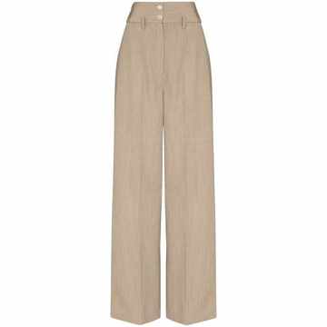 high waist wool gabardine wide leg trousers