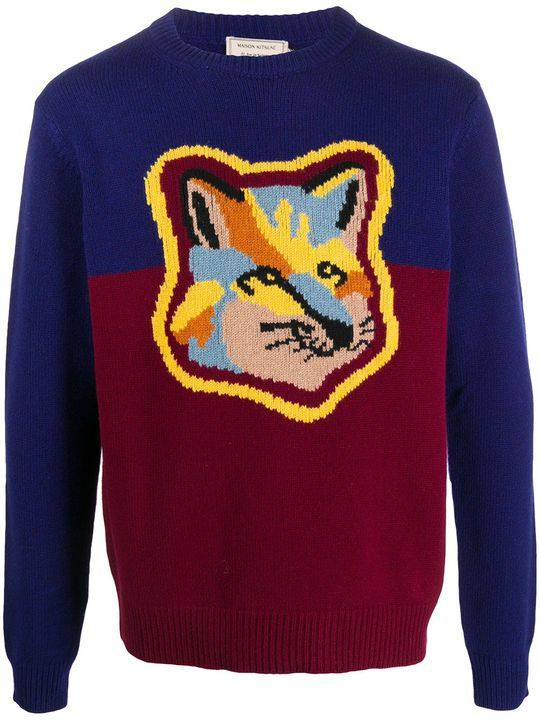 Colour-block Fox Head knitted jumper展示图