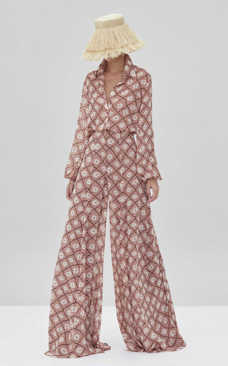 Elazar Printed Chiffon Wide-Leg Pants展示图