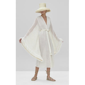 Panthea Fringed Open-Knit Robe