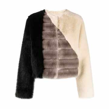 panelled faux-fur jacket